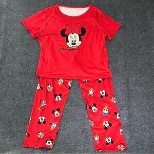 Disney Red Minnie Mouse Pajama Set with Character Print